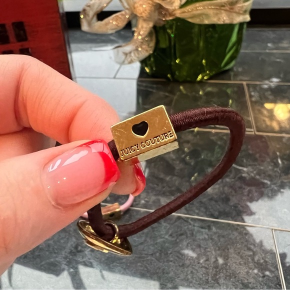 SET OF 2 OG Juicy Couture Gold Charm Pink & Brown Hair Ties - Picture 5 of 8
